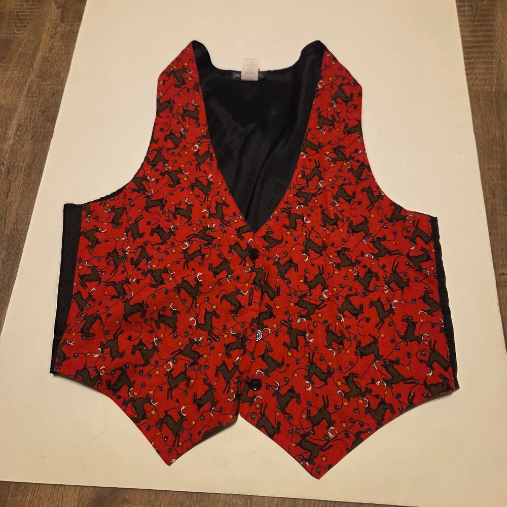 Women's Christmas Red Vest with Reindeers - Size L